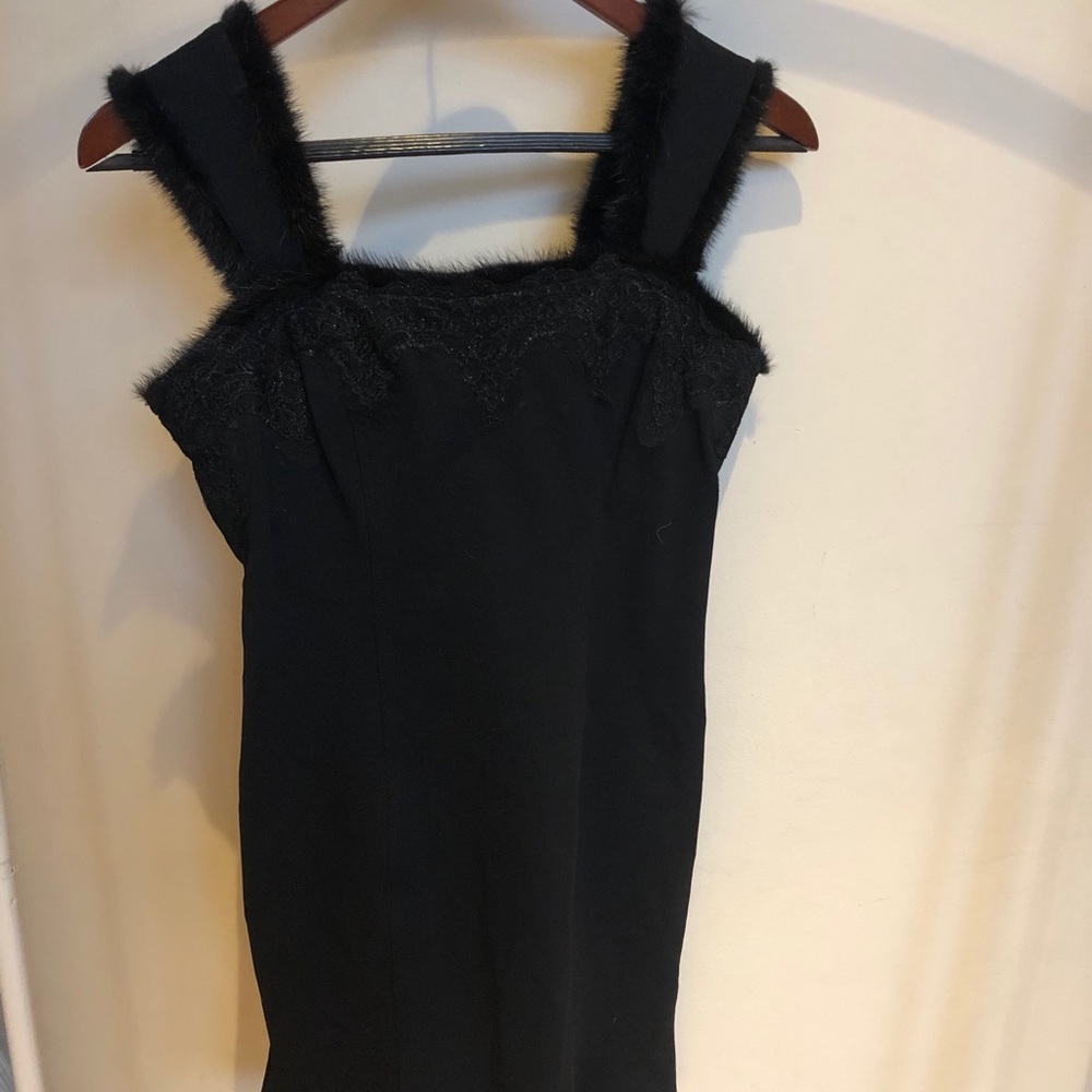 Fur & Lace Roccobarocco Black Mini Dress - Picture 2 of 8
